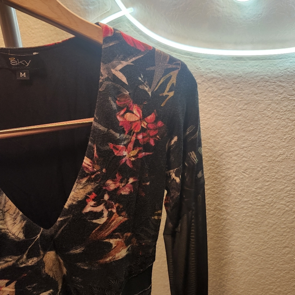 💝💝💝Sky Women’s Floral V-Neck Long Sleeve Dress - Black/Grey 💝💝💝 - Picture 6 of 6